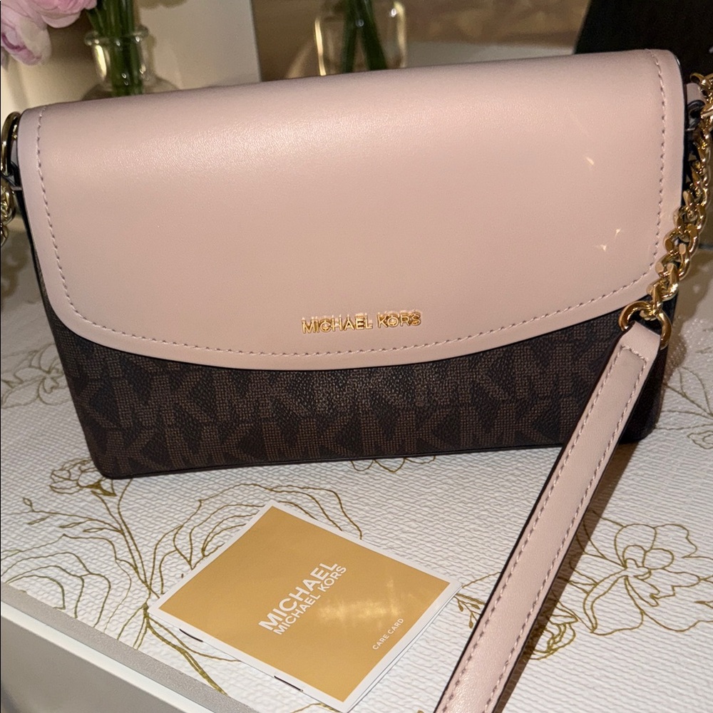 Michael Kors Blush Pink and Dark Brown Crossbody Bag